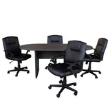 Flash Furniture 5 Piece Rustic Gray Oval Conference Table Set with 4 Black LeatherSoft-Padded Task Chairs