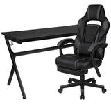 Flash Furniture Gaming Desk with Cup Holder/Headphone Hook/Removable Mousepad Top & Black Reclining Back/Arms Gaming Chair with Footrest