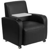 Flash Furniture Black LeatherSoft Guest Chair with Tablet Arm, Front Wheel Casters and Cup Holder