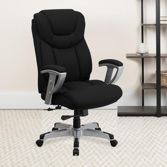 Flash Furniture HERCULES Series Big & Tall 400 lb. Rated Black Fabric Executive Ergonomic Office Chair with Silver Adjustable Arms